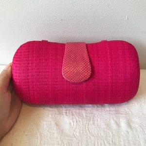 Hot Pink Handbag Clutch W/Python